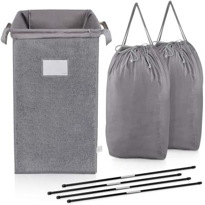 China Large Collapsible Polyester Laundry Canvas Hamper Collapsible With Removeable Laundry Bags And Sort Card Dirty Clothes Hamper With Handles for sale