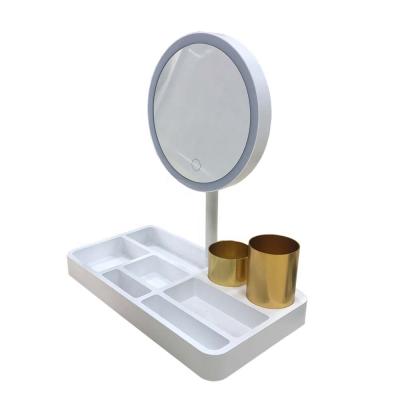 China Lighted Stand Round LED Cosmetic Mirror Makeup With Storage Case Box for sale