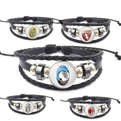 China All Italian Football Team Hot Selling Bracelet with Multi Layers of Woven Beaded Leather Bracelets for sale