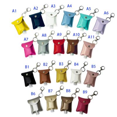 China Soft PU RTS Easy Carry PU Leather Hand Sanitizer Holder For 30ML Hand Sanitizer Gel Bottle With Key Chain for sale