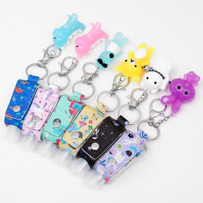 China All PU 30ml Cartoon People 3D Student Hand Sanitizer Bottle T-Shaped Storage Bag Key Holder Mount Bag Animal T-Shaped Bag for sale