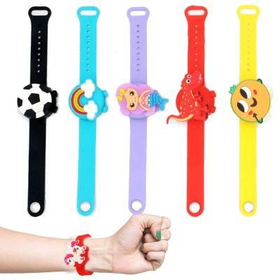 China Easy Installation Cartoon Silicone Hand Sanitizer Popular Band Adjustable Bracelet Wristband For Kid And Parents for sale