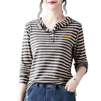 China High Quality 100% French Cotton Anti-pilling Stripe Women's Pullover Hoodie In Plus Size for sale