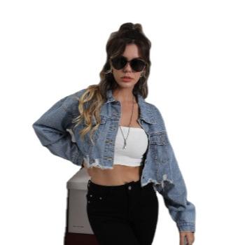 China 2023 new arrival reversible stock Europe and America casual solid color loose lapel denim coat women for sale