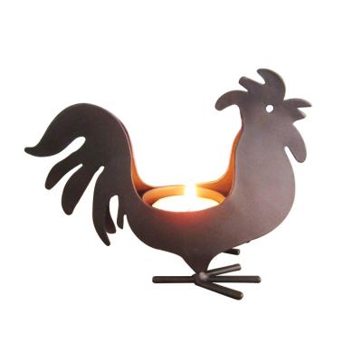 China Home Decor Handmade European Style Christmas Decoration Metal Rooster Decorative Candle Holders for sale