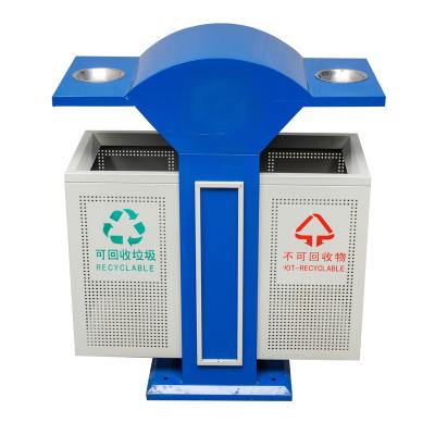 China Pressing Type Outdoor Painting Bins Iron Paint Steel Plate Sanitation Double Fruit Barrel Box Classification Outdoor Trash Cans for sale