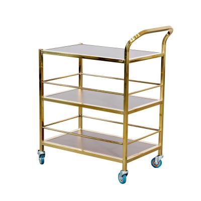 China Factory Wholesale High-End Three-Layer Steel And Wood Eco-Friendly Food Hotel Delivery Cart for sale