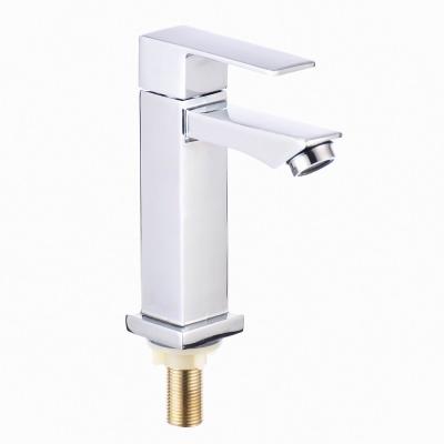 China Metered Faucets Bathroom Sink Faucet Deck Mounted Single Body Square Zinc Hand Wash Chrome Cold Water Handle Basin Faucet Factory Supplier for sale