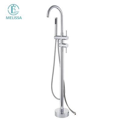 China Without Slide Bar Melissa Brass Bathroom Chrome Floor Bath Faucet Hot And Cold Shower Tub Water Faucet Handheld Y5201-4 for sale