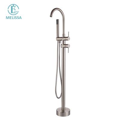 China Without Slide Bar Melissa Brass Bathroom Brushed Floor Bath Faucet Hot And Cold Water Shower Tub Water Faucet Handheld Y5201-9 for sale