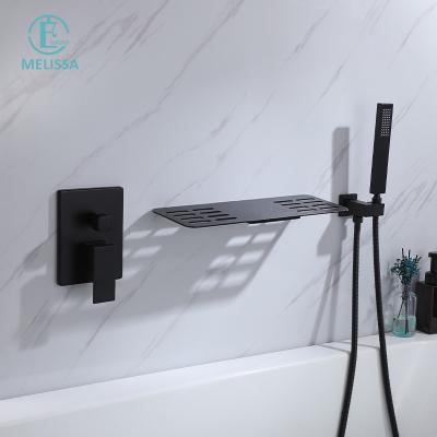 China Melissa Brass Bathroom Black Wall Entry Suit Hand Shower Dark Hot And Cold Without Mixer Shower Bath Sliding Bar Taps Basin Bathtub Faucet for sale