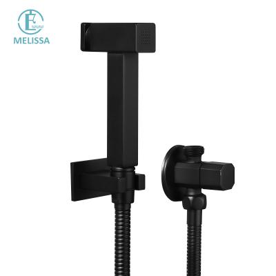 China Modern Toilet Bidet Spray Melissa Modern Brass Bathroom Black Push Button Type Shattaf Set Shower Hand Held Angle Valve for sale