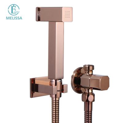 China Melissa Modern Brass Bathroom Modern Rose Shattaf Type Toilet Bidet Spray Gold Push Button Set Shower Hand Held Angle Valve for sale