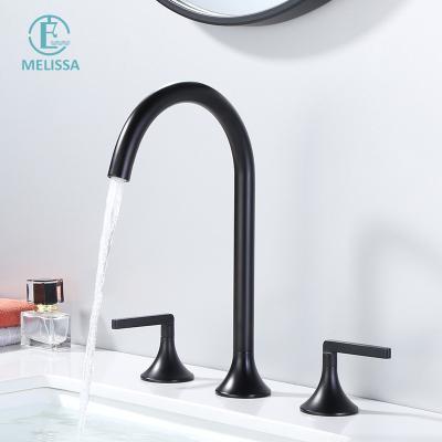 China Black Split Type Hot And Cold Melissa Brass Bathroom Fashion Matte Cabinet Faucets Double Handle Three Holes Bathroom Sense Faucets Basin for sale