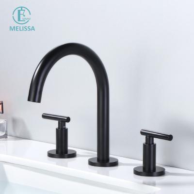 China Type 3 Holes Basin Bathroom Sense Faucets Melissa Brass Bathroom Fashion Black Split Cabinet Hot And Cold Faucet for sale