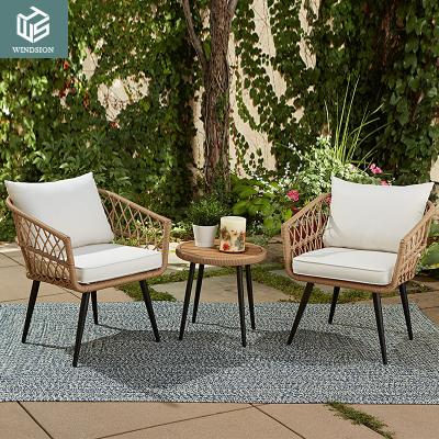 China Modern Quality Outdoor Patio Garden Set Living 3 Piece table and chairs set modern Tan Wicker Garden Sofa for sale