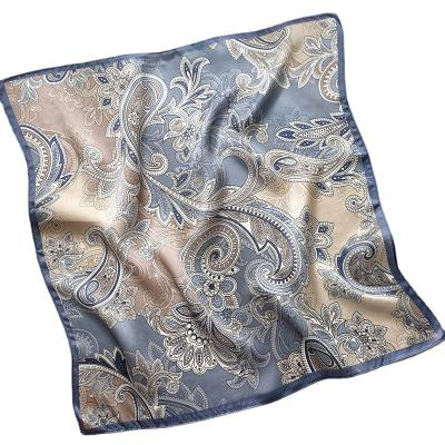 China Printed cool uniform size square size hot decoration sunshade small hair silk plaid head scarf handkerchief feeling for sale