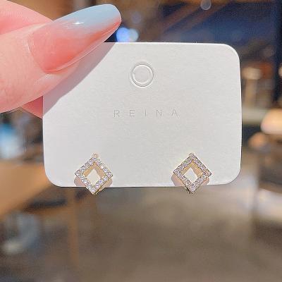 China 2021 New CLASSIC Trend S925 Small Silver Needle Square Micro Inlaid Stud Earrings Temperament Fashion Earrings Boho Jewelry For Women for sale