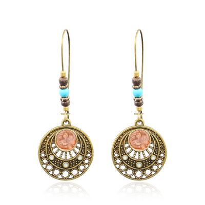 China Vintage Vintage Bohemian Round Antique Rose Hollow Rhinestone Drop Earrings Gold Dangle Earrings For Women Jewelry Gift for sale