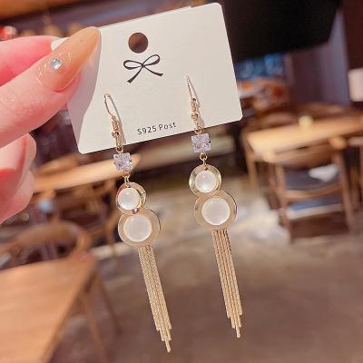 China New CLASSIC Korean Fashionable Long Opal Tassel Earring For Women Shape Design Glitter Zircon Crystal Dangle Earrings for sale