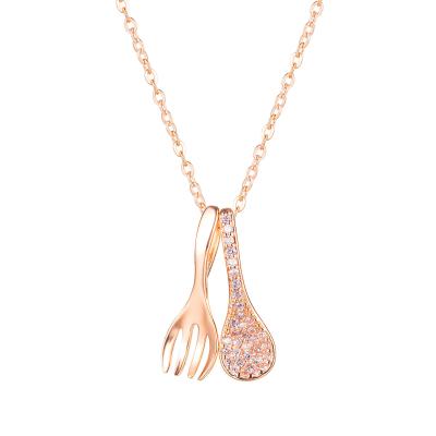 China New Design CLASSIC Crystal Spoon Fork Pendant Necklace for Women Girls Fashion Rhinestone Teaspoon Charms Choker Jewelry Gifts for sale