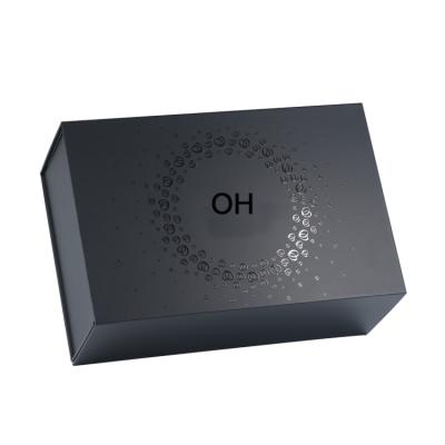 China Recyclable Custom Logo Embossed Matte Black Rigid Magnetic Closure Gift Box UV Wholesale for sale