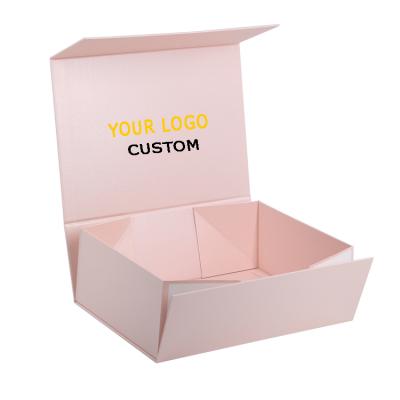 China Handmade Custom Logo Large Pink Packaging Magnetic Flat Folding Gift Box For Perfumes Packaging for sale