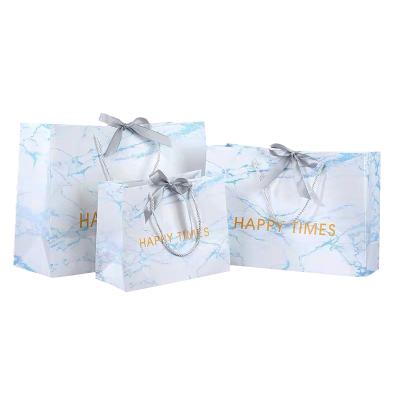 China Wholesale Custom Recyclable Fancy Square Bottom Famous Brand Manufacturer Shopping White Marbled Paper Bag Recyclable Gift With Your Own Logo for sale