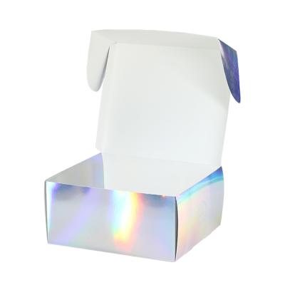 China Custom Recycled Logo Materials Laser Ribbon Cosmetic Card Packaging Glossy Paper Box for sale