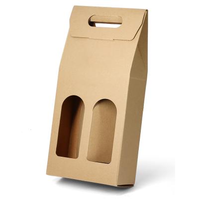 China 2 Bottle Materials Recycled Luxury Custom Printed Corrugated Cardboard Kraft Paper Wine Box With Die Cut Handle for sale