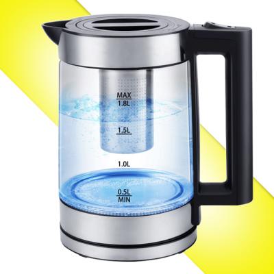 China 360 Degree Rotating Base S/s Glass Kettle With Luxury Led Lighting for sale