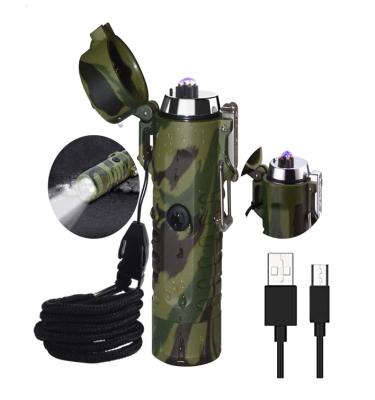 China Waterproof USB Rechargeable Arc Flashlight Torch Lighter Flashlight for Outdoor Camping 2 in 1 for sale