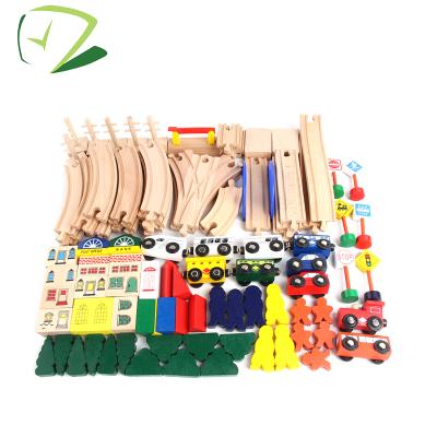 China Toy Safe Children's Slot Train Tracks and Trains Road and Rail Wooden Set for sale