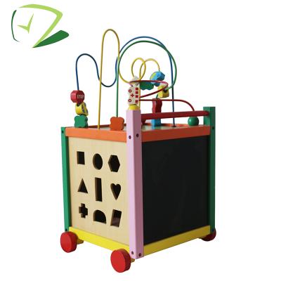 China solid wood & colorful baby wire TUTU bead maze cube safe wooden activity table for sale