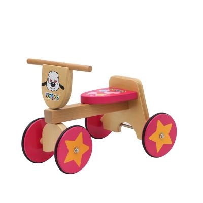 China Ride On Wooden Toy Beech Pink Material 4 Wheels Balance Bike Wooden Bike For Kids for sale