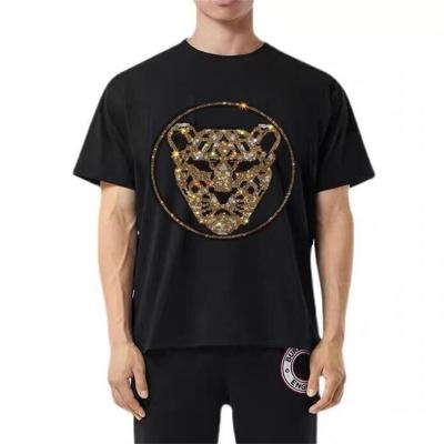 China Anti-wrinkle Anti-wrinkle men's fashion clothing cotton printing tiger rhinestone stickers designs for T-shirt custom for sale