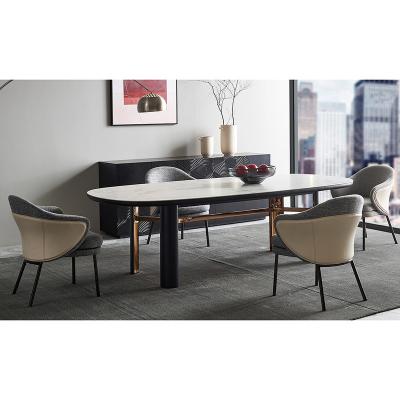 China Expandable Modern Living Room Furniture Modern Living Room Furniture Metal Fabric Leather Chair Rock Beam Table Set for sale