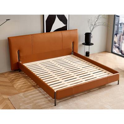 China Modern Genuine Leather Dark Khaki Luxury Bedroom Furniture Soft High Quality Bed Storage Bed for sale