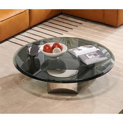 China Modern luxury round tea table Rome stainless steel glass short tea table for living room furniture for sale