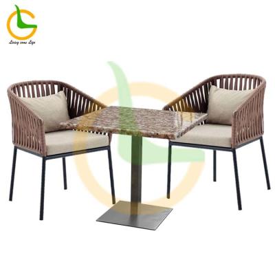 China LIGO Factory Wholesale Waterproof Armrest Banquet UV and All Weather Resistant Hot Selling Commercial Rope Woven Dining Hotel Chair for sale