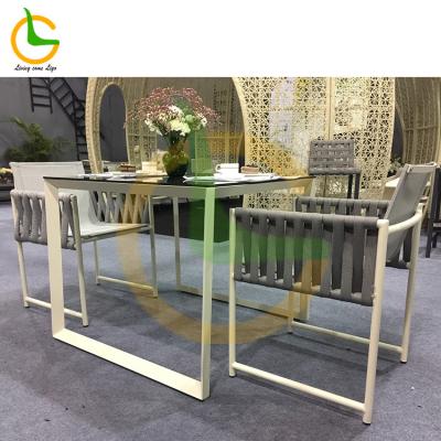 China Waterproof Woven Cover Removable Leisure Bistros Terrace Rope Dining Chair Aluminum Outdoor Furniture For Garden for sale