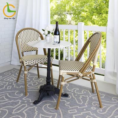 China Waterproof Outdoor Furniture Foshan Wholesale Bistro Chair Set Outdoor Balcony Cafe Rattan Garden Set Aluminum Wicker Chair Set for sale