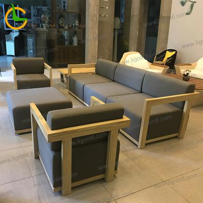 China Liyoung latest simple design wholesale wooden grain UV-resistant waterproof garden outdoor sofa for villa for sale