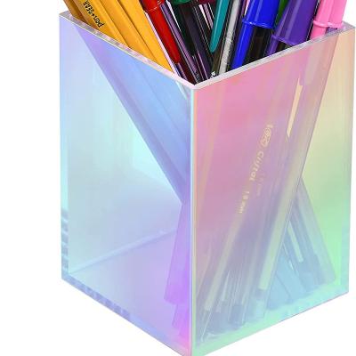 China Rainbow Iridescent Acrylic Pen Holder, Europe Pencil Organizer for Office Storage (Set of 2) for sale