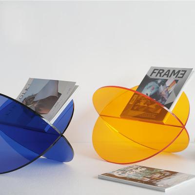 China Luxury custom acrylic nordic color shelf study planet factory plexiglass transparent magazine shelf for sale