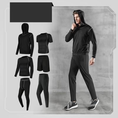 China Breathable Black Anti-Static Breathable Man Gym Use Quick Dry T-shirt Pants Coat Jumpsuit Sportswear 6 Pieces Set Suit Clothes For Fitness for sale