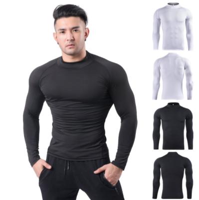 China Anti-Wrinkle Polyester Quick Dry Spandex Long Sleeve Compression Fitness Gym Training Tops Rash Guard Surfing Clothing Mens T-Shirt for sale