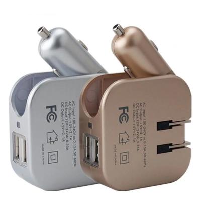 China Wall Charger + Manufacturer Custom 5V 2.1A Fast Charging Foldable 2 Car Charger Car Accessories In 1 USB Wall Car Travel Charger For Promotions for sale