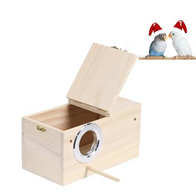 China Stocked Natural Wooden Baby Poultry Finch Bird Nesting Box Cage Parrot Love Bird Breeding Box for Canary for sale