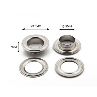 China Eco-friendly Professional Shiny Brass Grommets And Grommet Ring Makers 13.5mm Inner Size Nickel Plating Grommets For Handbag for sale